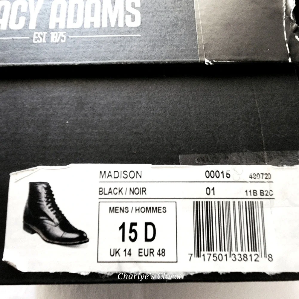 Stacy Adams Madison 15D NWB Blk Kidskin Leather Cap Toe Dress Boot Polished Chic